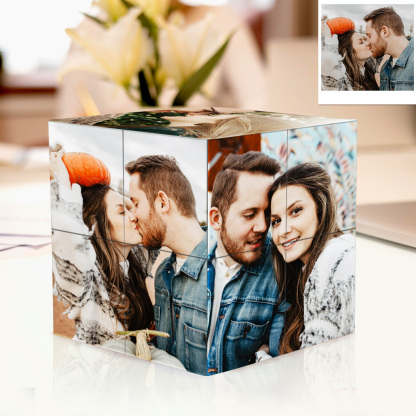 Personalisierter Holz Foto Würfel Magischer Unendlichkeitswürfel mit 9 Bildern Geschenk für Paare