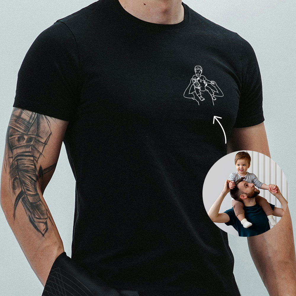 Personalisiertes Vatertag Shirt Mit Linienzeichnung Porträt Nach Foto Geschenk Für Papa