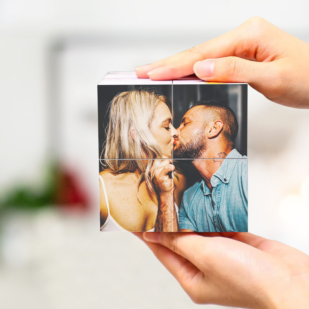 Personalisierter Holz Foto Würfel Magischer Unendlichkeitswürfel mit 9 Bildern Geschenk für Paare