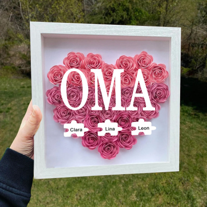 Personalisierte Blumen Schattenbox Individueller Rosenrahmen Mit 1-6 Namen Muttertagsgeschenk Für Mama Oma