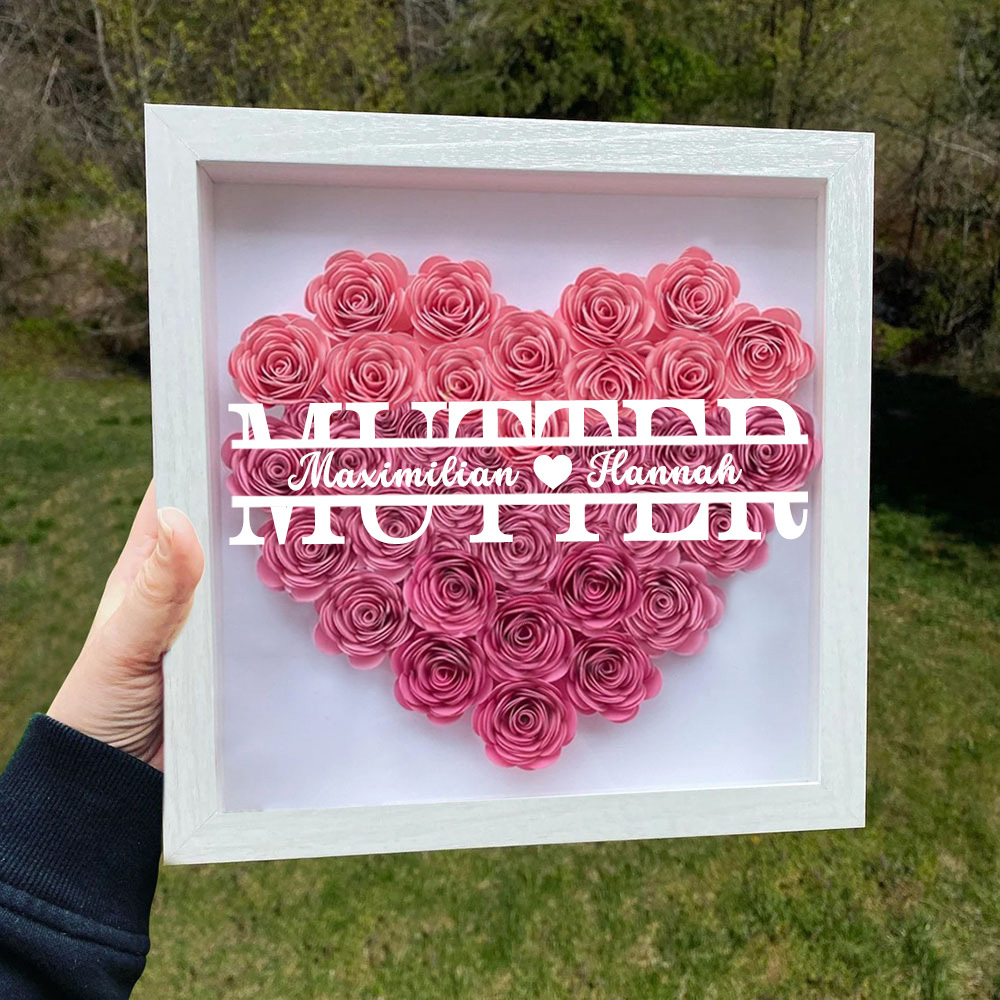 Personalisierte Blumen Schattenbox Geschenk Für Mutter Muttertag Trockenrosen Geschenkbox Mit 1-5 Namen Geburtstagsgeschenk