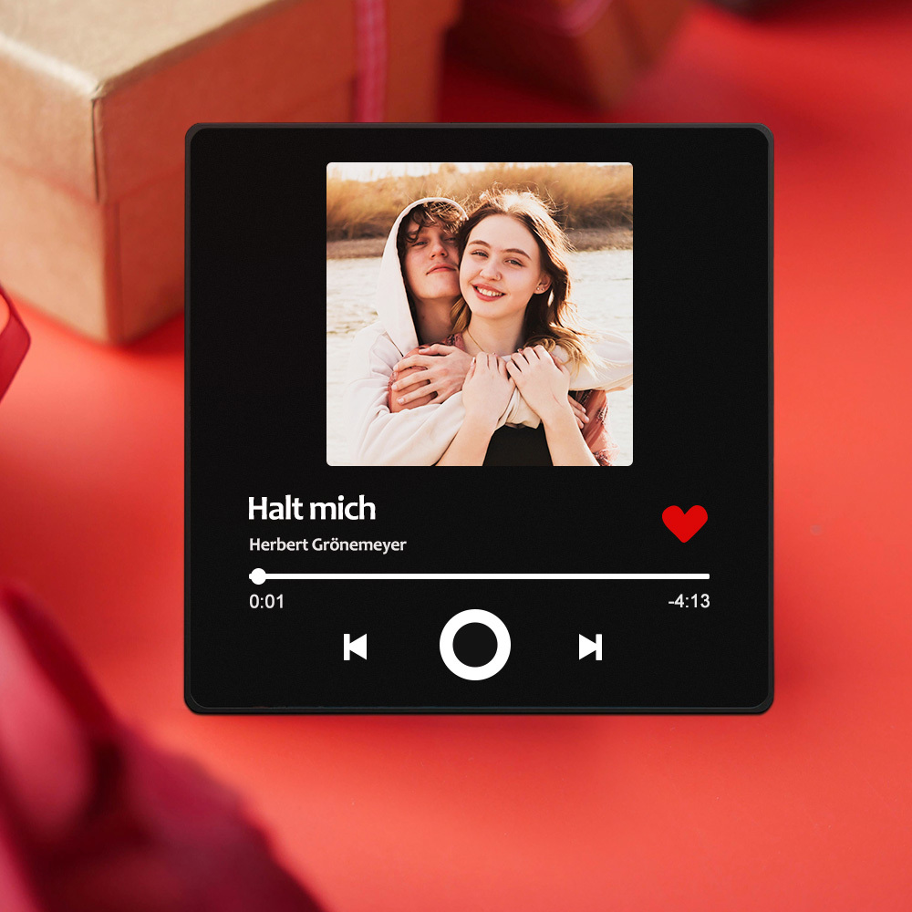 Personalisierter Musik Fotomagnet mit Herzbild Datum Name und Lied für