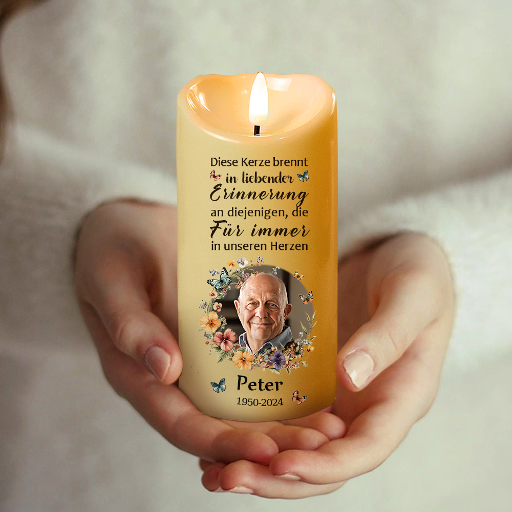 Personalisierte 3D Foto LED Kerze zum Gedenken an Verstorbene Individuelle Gedenkkerze für Oma oder Opa