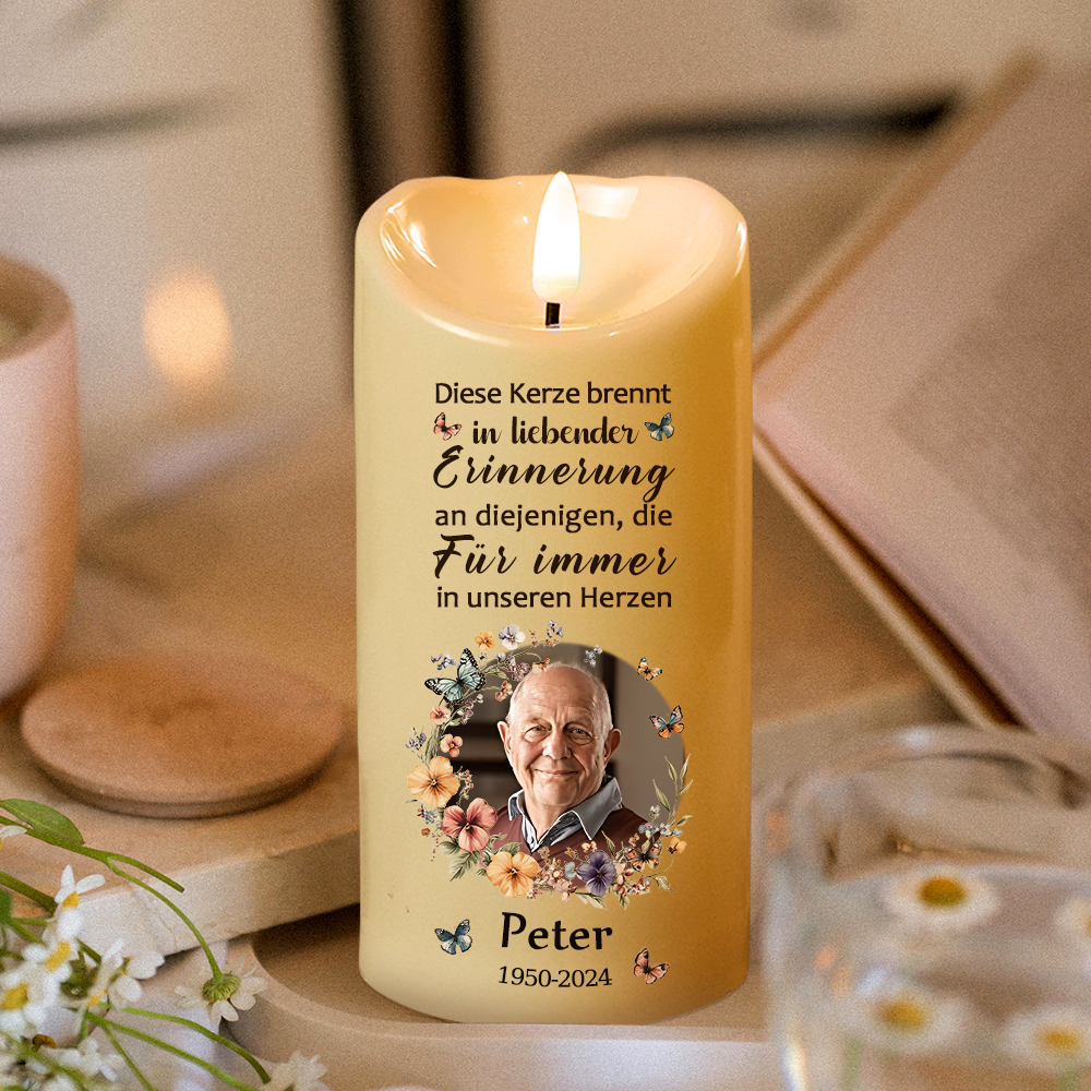 Personalisierte 3D Foto LED Kerze zum Gedenken an Verstorbene Individuelle Gedenkkerze für Oma oder Opa