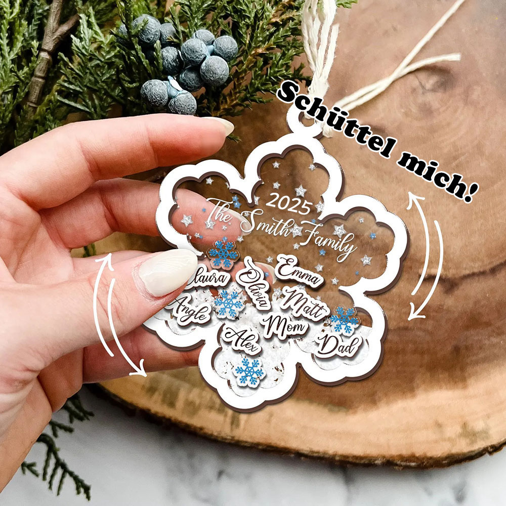 Personalisierter Familienname 4D Wackelkopf Schneeflocken Familienornament Weihnachtsbaum Anhänger Familiengeschenk