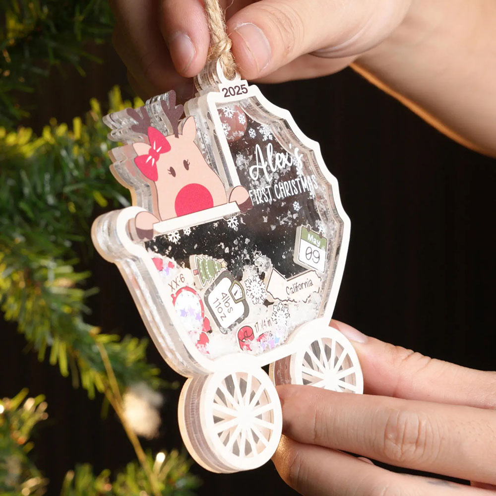 Personalisierter Foto Erstes Weihnachtsfest des Babys 4D Wackelkopf Ornament Geschenk für Neugeborene Babyparty Geschenk