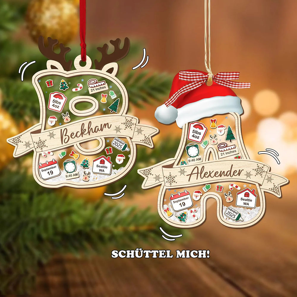 Personalisierter Initialen Babyname Ornament 4D Wackelkopf Ornament Erstes Weihnachtsfest des Babys Geschenk zur Babyparty