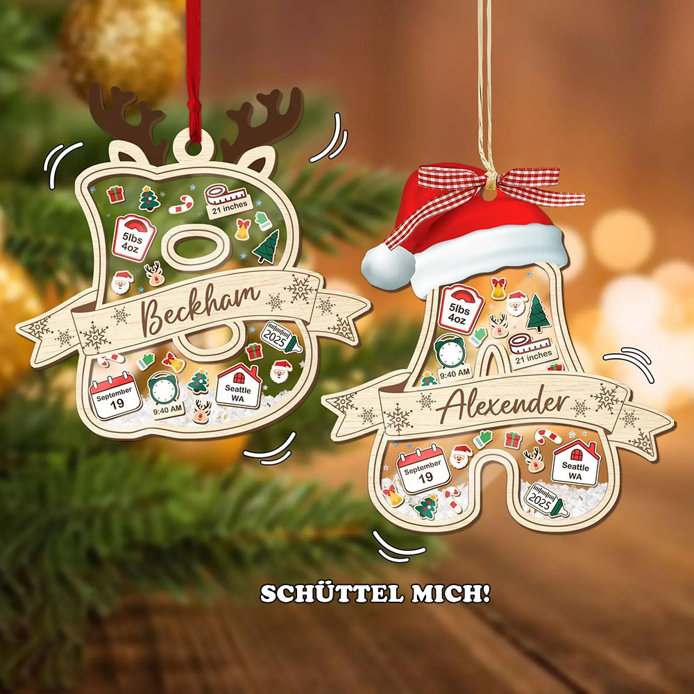 Personalisierter Initialen Babyname Ornament 4D Wackelkopf Ornament Erstes Weihnachtsfest des Babys Geschenk zur Babyparty