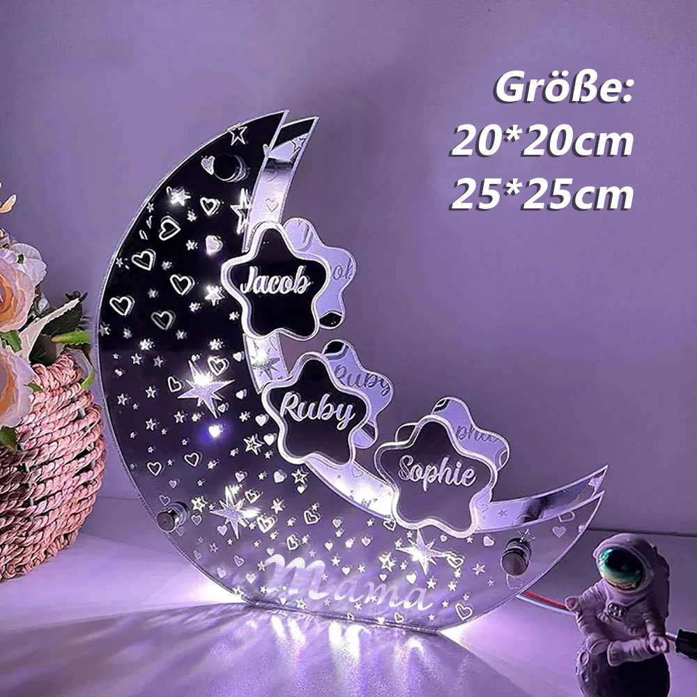 Personalisierte Acryl Mondschild Lampe für Mama Individuelles Mond Spiegellicht Sterne mit Familiennamen Muttertagsgeschenk