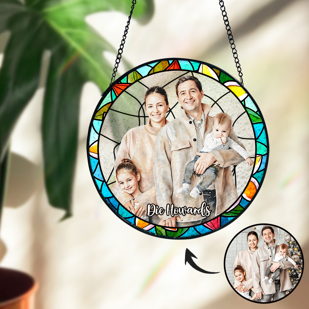 Personalisierter Paarporträt Sonnenfänger Individuelles Buntglas Fenster Jubiläumsgeschenk