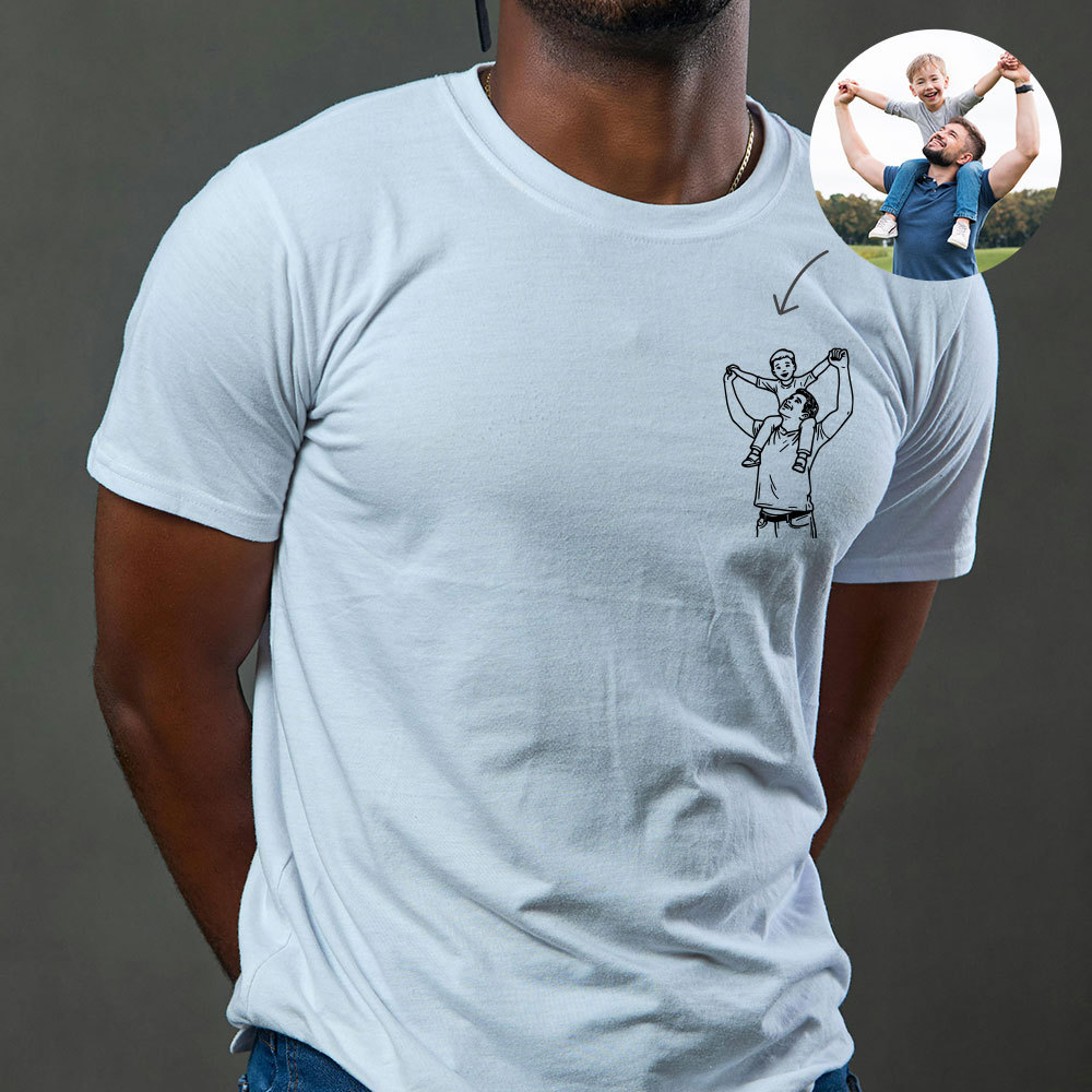 Personalisiertes Vatertag Shirt Mit Linienzeichnung Porträt Nach Foto Geschenk Für Papa