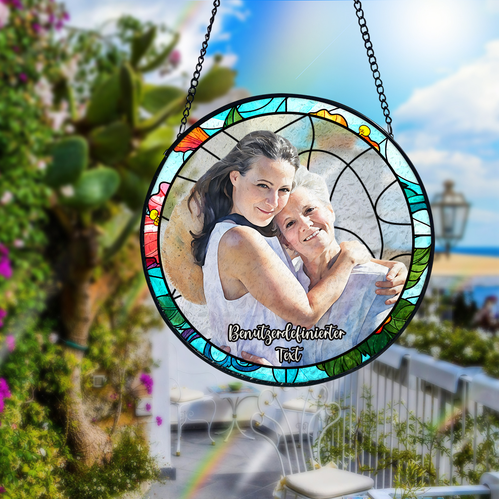 Personalisierter Paarporträt Sonnenfänger Individuelles Buntglas Fenster Jubiläumsgeschenk