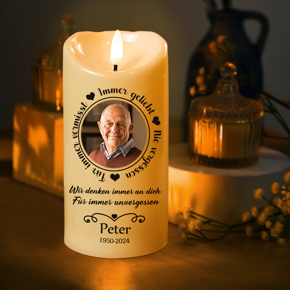 Personalisierte LED Gedenkkerze für Paare Familie Freund oder Freundin Erinnerungsgeschenk