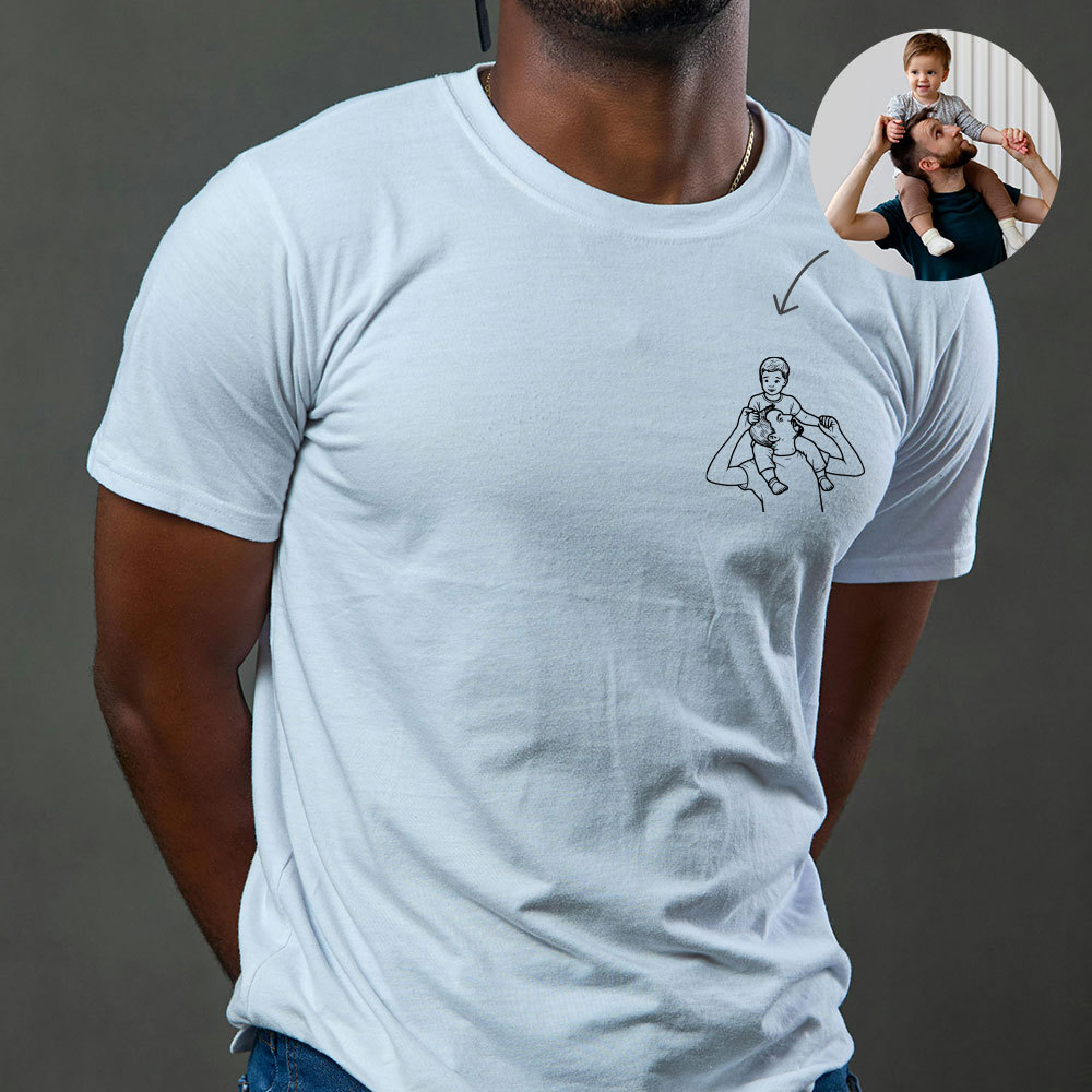 Personalisiertes Vatertag Shirt Mit Linienzeichnung Porträt Nach Foto Geschenk Für Papa