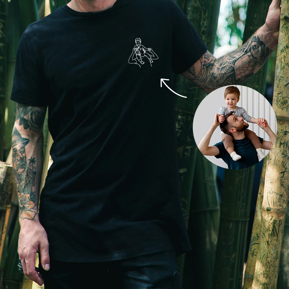 Personalisiertes Vatertag Shirt Mit Linienzeichnung Porträt Nach Foto Geschenk Für Papa