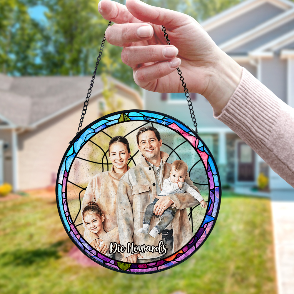 Personalisierter Paarporträt Sonnenfänger Individuelles Buntglas Fenster Jubiläumsgeschenk