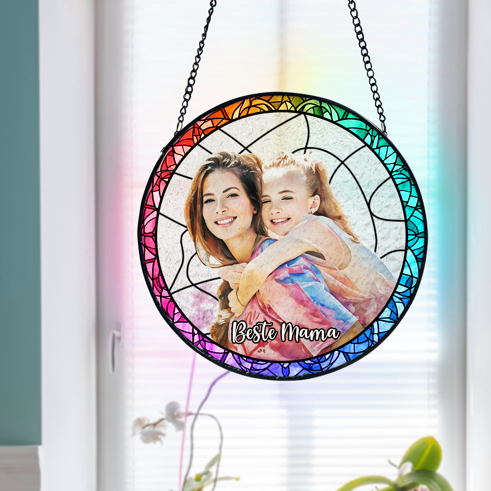 Personalisierter Paarporträt Sonnenfänger Individuelles Buntglas Fenst