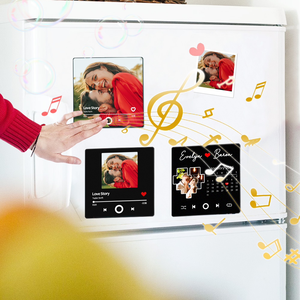Personalisierter Kühlschrankmagnet mit Foto und Liebessong zum direkten Abspielen