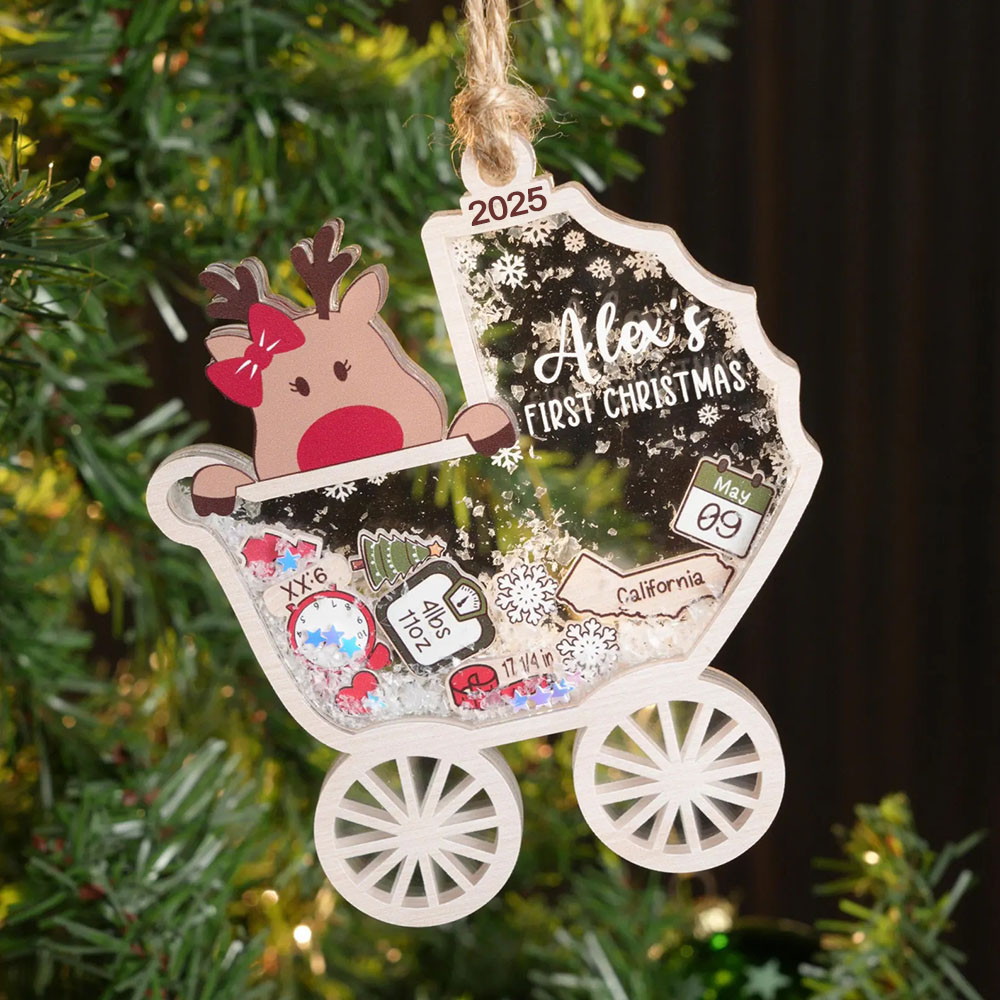 Personalisierter Foto Erstes Weihnachtsfest des Babys 4D Wackelkopf Ornament Geschenk für Neugeborene Babyparty Geschenk