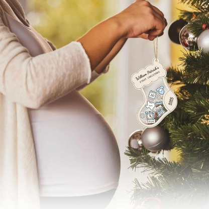 Personalisierter Erstes Weihnachtsfest des Babys Ornament 4D Wackelndes Baby Andenken Weihnachtsgeschenk Socke Anhänger