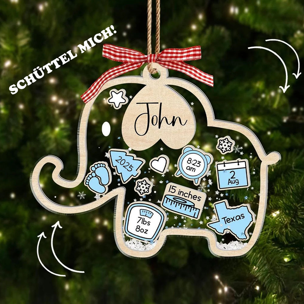 Personalisierter Baby Erstes Weihnachts 4D Wackelkopf Ornament Elefant Kinder Junge Mädchen Weihnachtsgeschenk für Baby