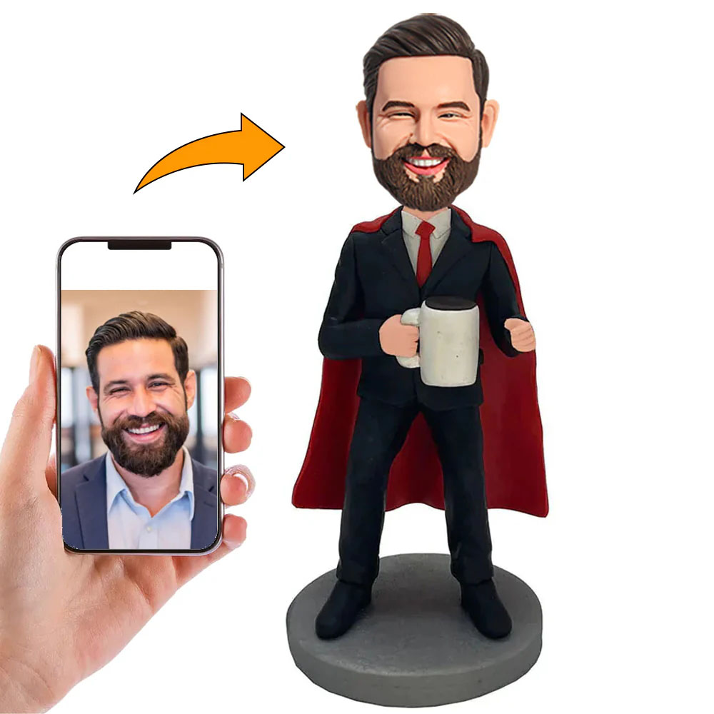 Individueller Wackelkopf Businessmann im Schwarzen Anzug Handgefertigter Super Chef