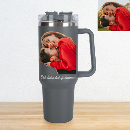 Personalisierter Edelstahl Tumbler mit Griff 1,2L Foto Becher