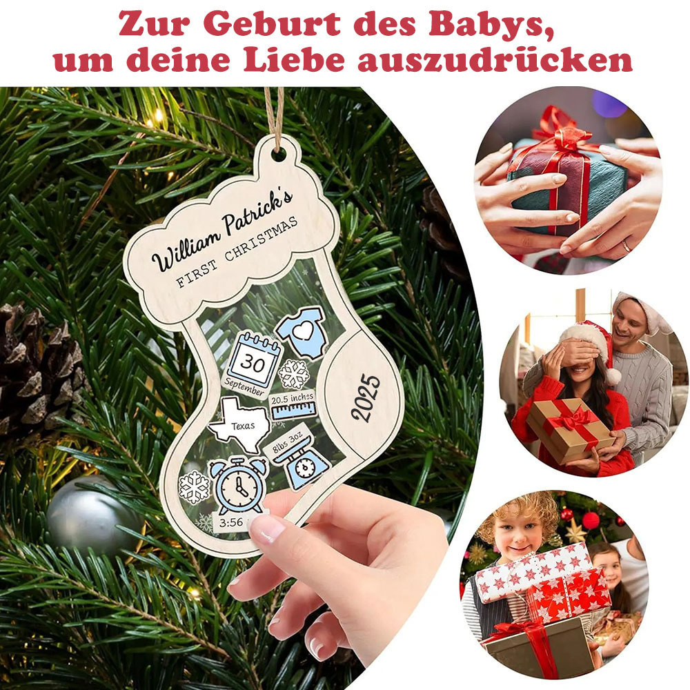 Personalisierter Erstes Weihnachtsfest des Babys Ornament 4D Wackelndes Baby Andenken Weihnachtsgeschenk Socke Anhänger