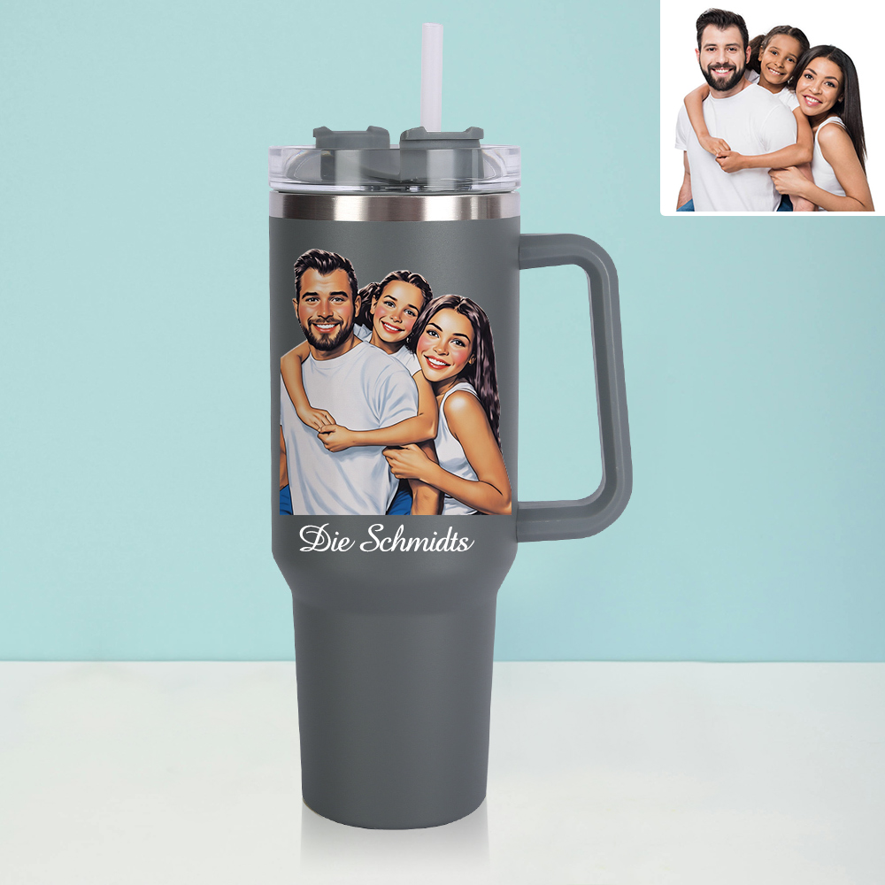 Personalisierter Edelstahl Tumbler mit Griff 1,2L Foto Becher