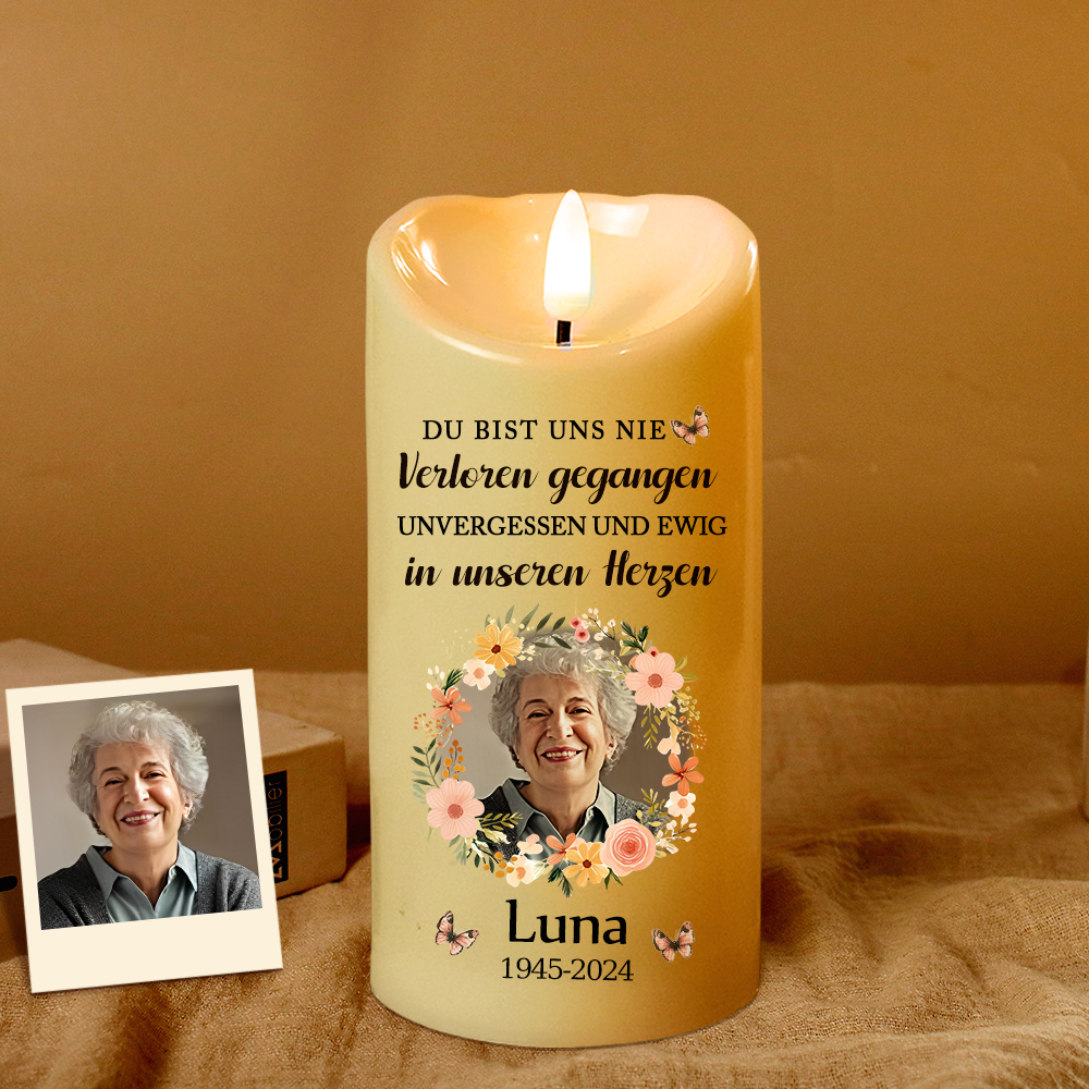 Personalisierte LED Gedenkkerze Flammenlose Elektrische Kerze als Weihnachtsgeschenk