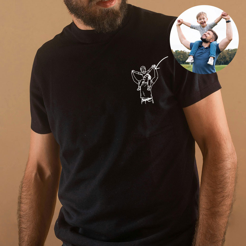 Personalisiertes Vatertag Shirt Mit Linienzeichnung Porträt Nach Foto Geschenk Für Papa