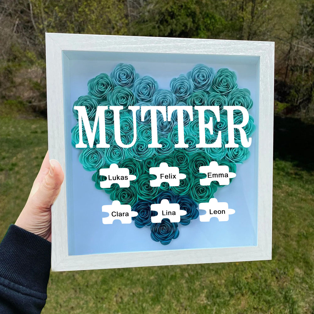 Personalisierte Blumen Schattenbox Individueller Rosenrahmen Mit 1-6 Namen Muttertagsgeschenk Für Mama Oma