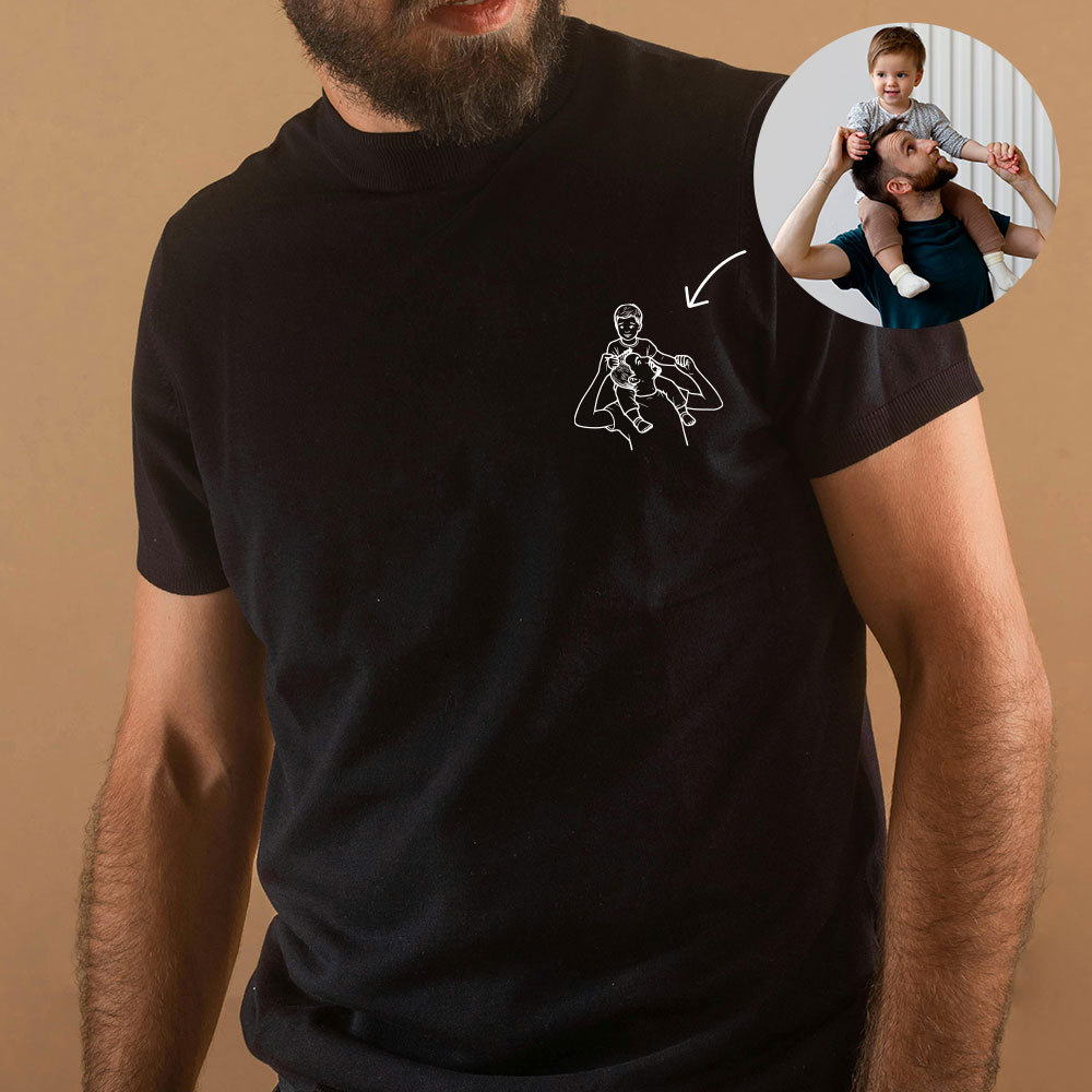 Personalisiertes Vatertag Shirt Mit Linienzeichnung Porträt Nach Foto Geschenk Für Papa
