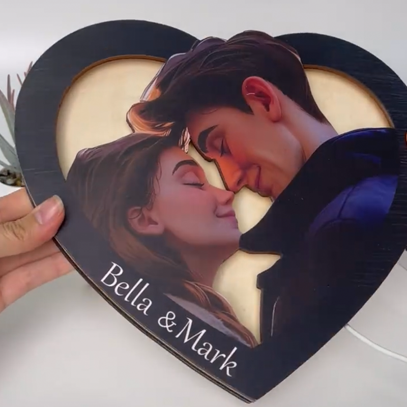 Personalisierte Cartoon Portrait Pixar Stil LED Nachtlampe mit Graviertem Sockel Jubiläumsgeschenk