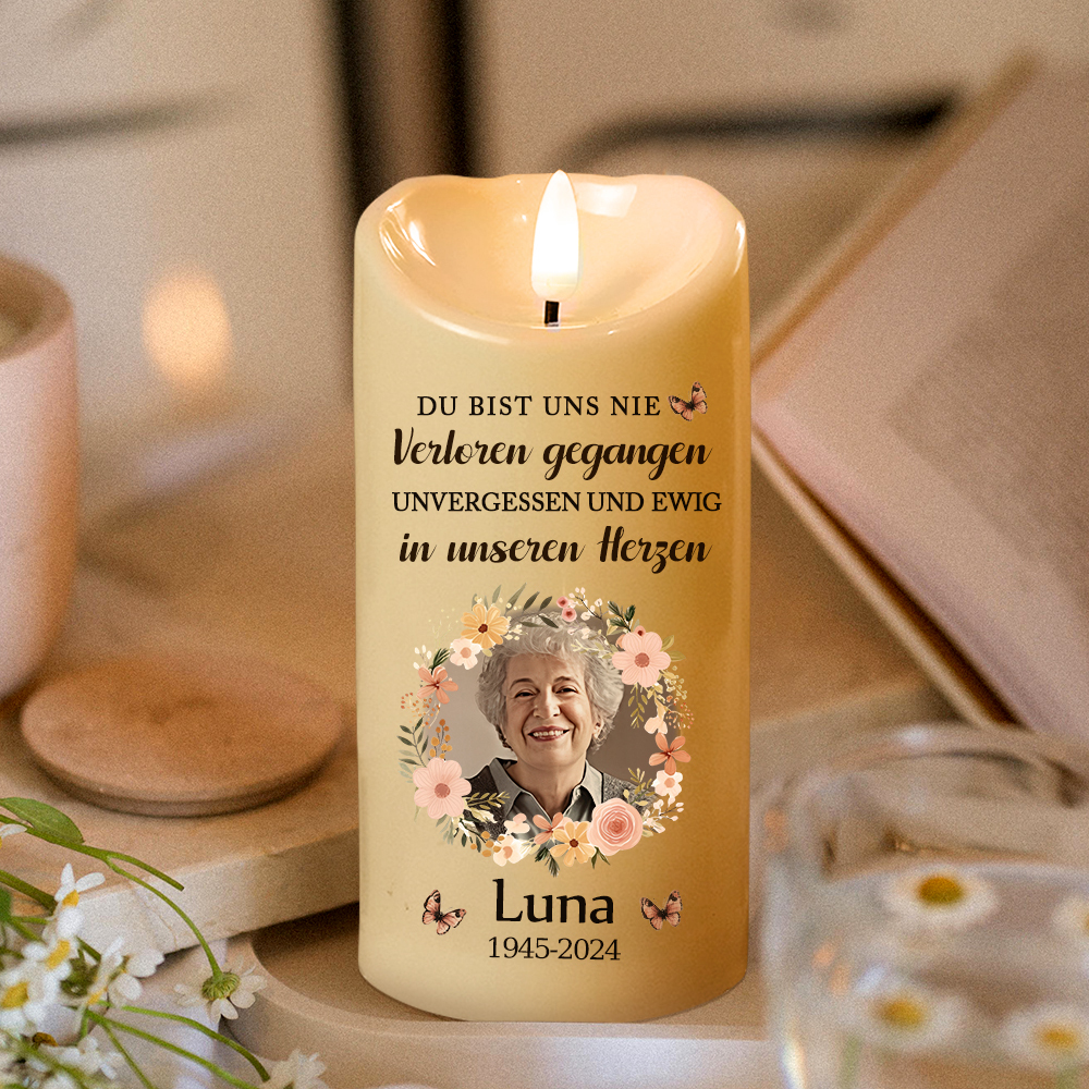 Personalisierte LED Gedenkkerze Flammenlose Elektrische Kerze als Weihnachtsgeschenk