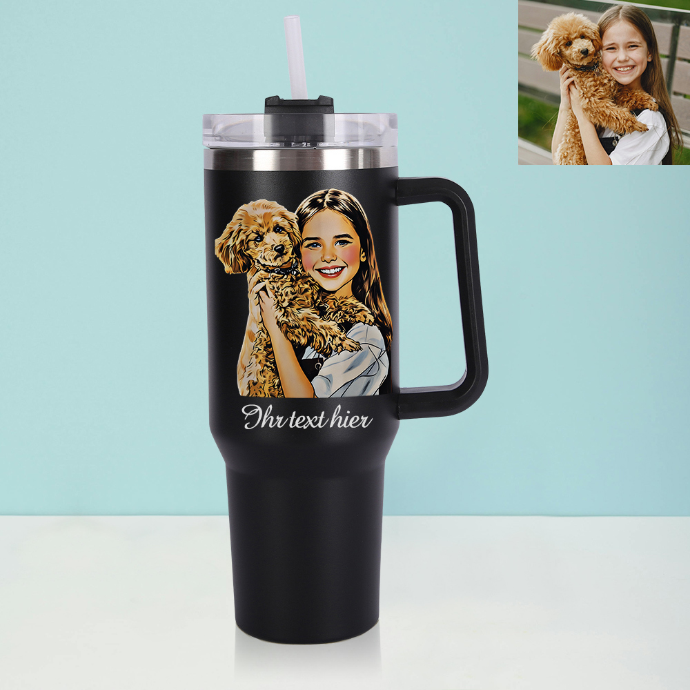 Personalisierter Edelstahl Tumbler mit Griff 1,2L Foto Becher