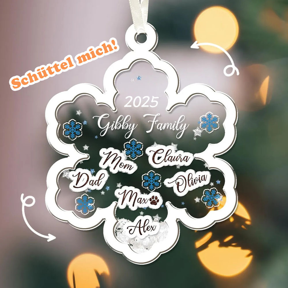Personalisierter Familienname 4D Wackelkopf Schneeflocken Familienornament Weihnachtsbaum Anhänger Familiengeschenk