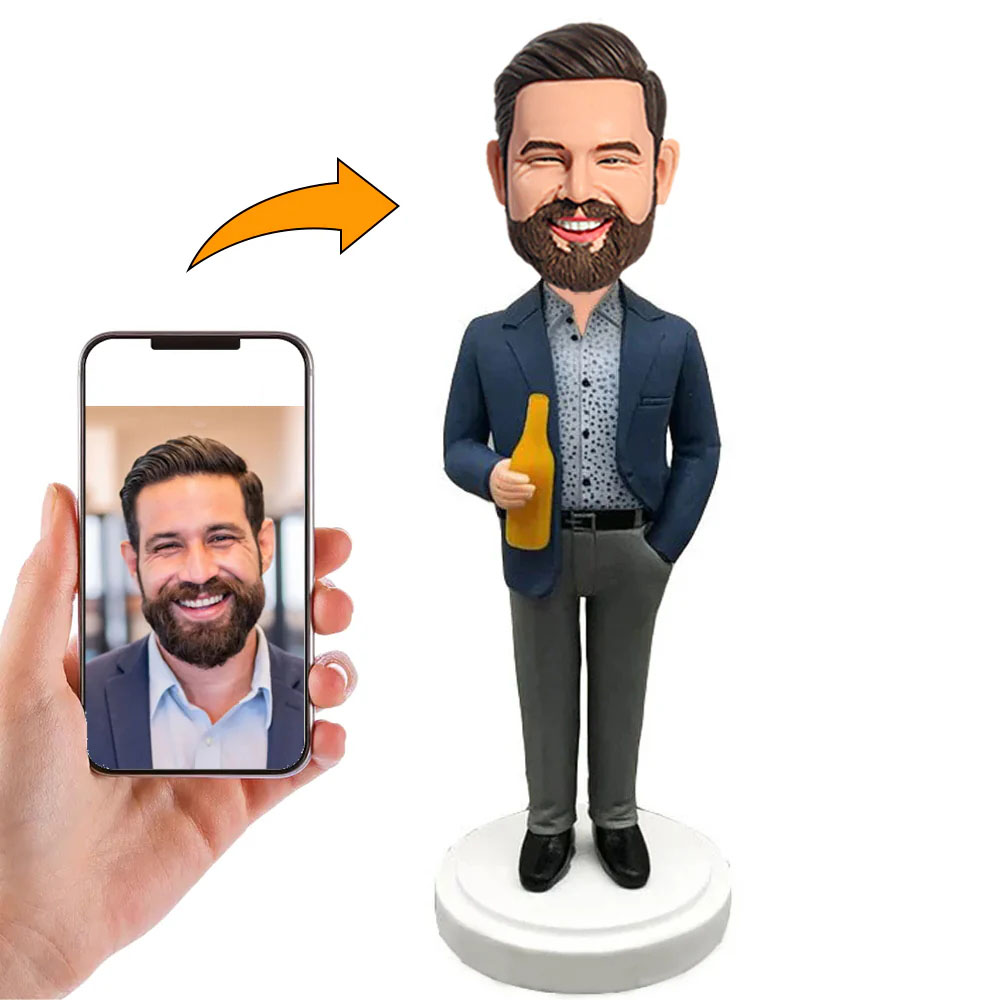 Handgemachter Personalisierter Wackelkopf Geschäftsmann mit Bier
