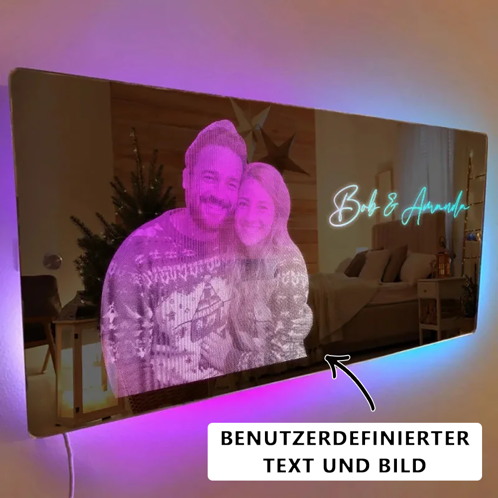 Individueller LED Spiegel Mit Foto Und Namen Leuchtschild Für Schlafzimmer Und Weihnachten