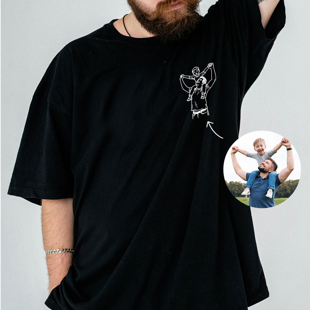 Personalisiertes Vatertag Shirt Mit Linienzeichnung Porträt Nach Foto Geschenk Für Papa