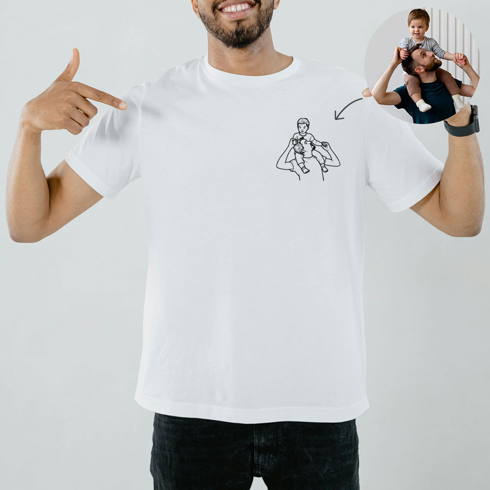 Personalisiertes Vatertag Shirt Mit Linienzeichnung Porträt Nach Foto Geschenk Für Papa