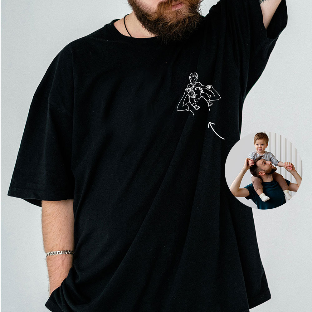 Personalisiertes Vatertag Shirt Mit Linienzeichnung Porträt Nach Foto Geschenk Für Papa