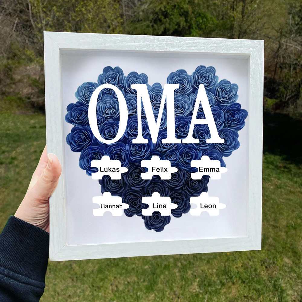 Personalisierte Blumen Schattenbox Individueller Rosenrahmen Mit 1-6 Namen Muttertagsgeschenk Für Mama Oma