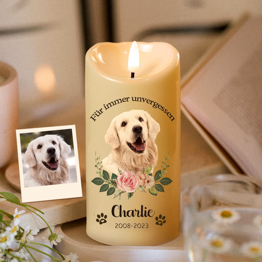 Personalisierte LED Gedenkkerze Flammenlose Elektrische Kerze Geschenk für Tierliebhaber