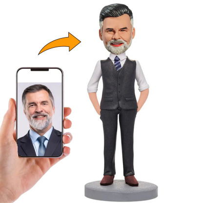 Handgemachter Geschäftsmann im Weste Personalisierter Wackelkopf Geschenk für Ihn