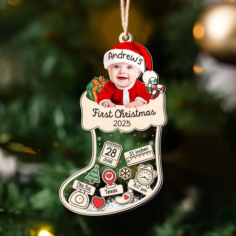 Personalisierter Babyfoto 4D Wackelkopf Individuelles Geburtsdaten Ornament Erstes Weihnachtsfest des Babys Geschenk für Neugeborene