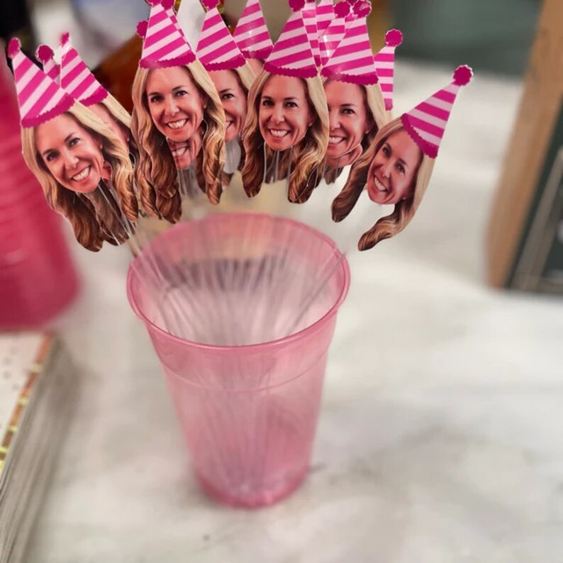 Custom Face Drink Stirrers Swizzle-Sticks Custom Party Picks Personalized Decorations Funny Photo Decor image 4