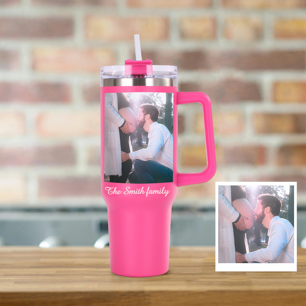Personalisierter Edelstahl Tumbler mit Griff 1,2L Foto Becher