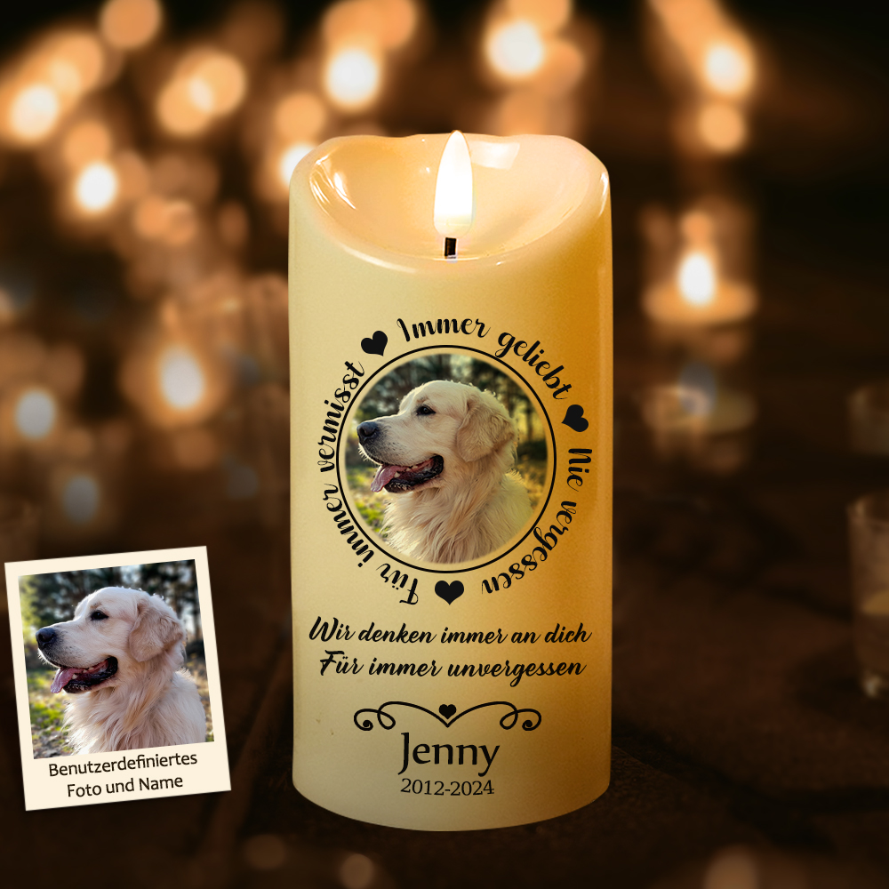 Personalisierte Flammenlose LED Gedenkkerze Trauergeschenk bei Haustierverlust für Tierbesitzer