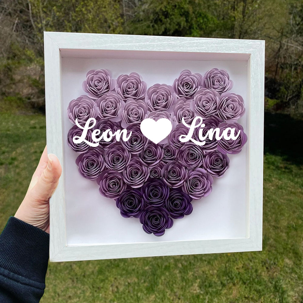 Jahrestagsgeschenk Für Freundin Personalisierte Blumen-Schattenbox Mit Text Trockenrosen Bilderrahmen Für Freundin